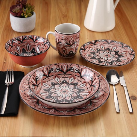 18-PIECE DINNER SET MOSAIC PINK