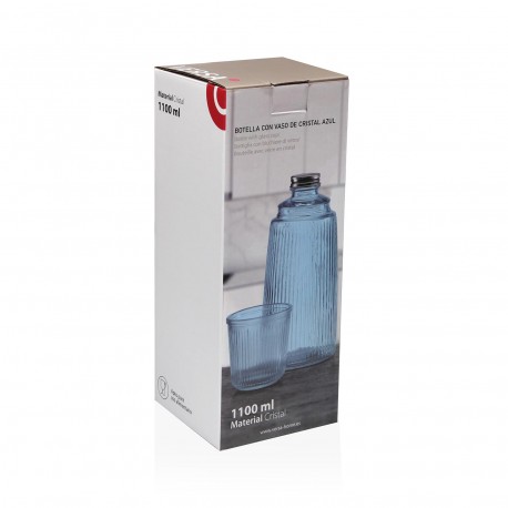 BLUE GLASS BOTTLE WITH CUP