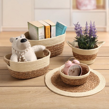 BEIGE BASKET WITH HANDLES S