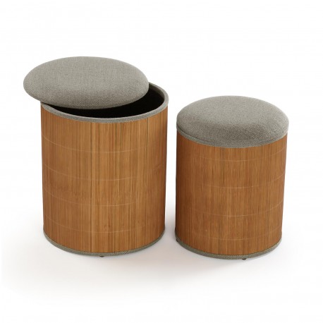 SET OF 2 GREY BAMBOO STORAGE POUFFES