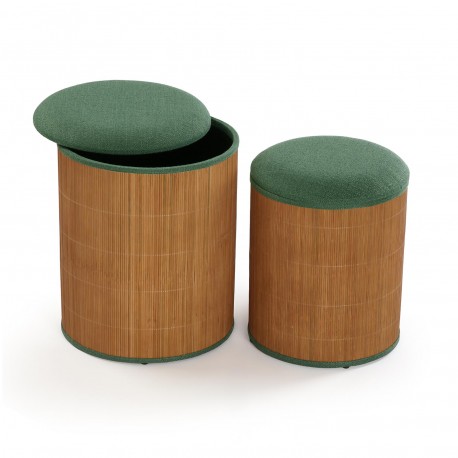 SET OF 2 GREEN BAMBOO STORAGE POUFFES