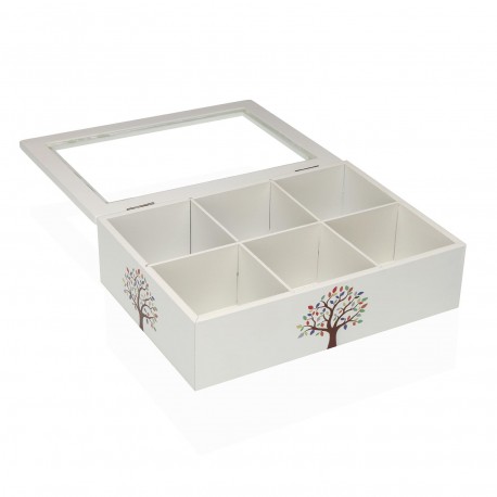 WOODEN TEA BOX 6 COMP. TREE