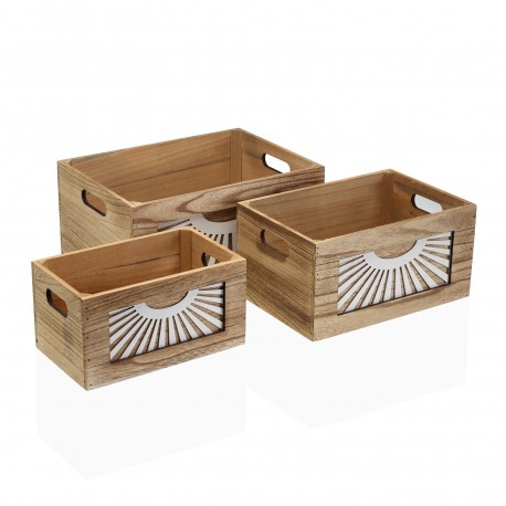 SET OF 3 BROWN WOOD BOXES ADDA