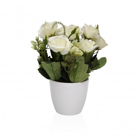 DECORATIVE POT WITH WHITE ROSES 18CM