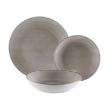 18-PIECE GREY STRIPED DINNER SET