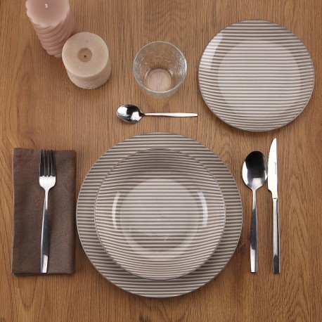 18-PIECE GREY STRIPED DINNER SET