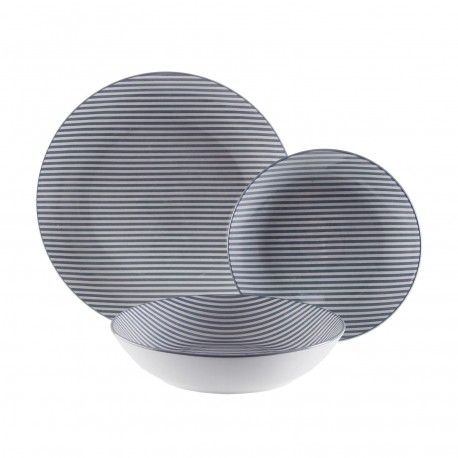 18-PIECE BLUE STRIPED DINNER SET