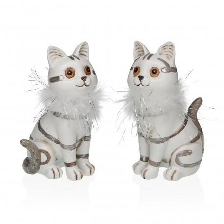 SET OF 2 WHITE CAT FIGURES 17CM