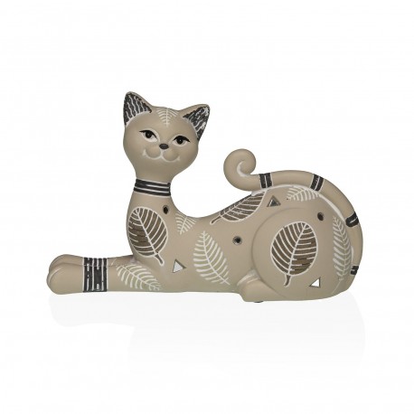 BEIGE CAT FIGURE 20X14.5CM