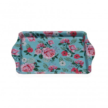 BLUE FLOWER METAL PLATTER WITH HANDLES