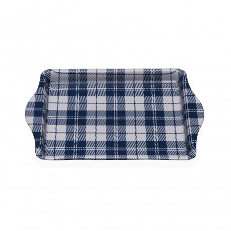BLUE VICHY METAL PLATTER WITH HANDLES