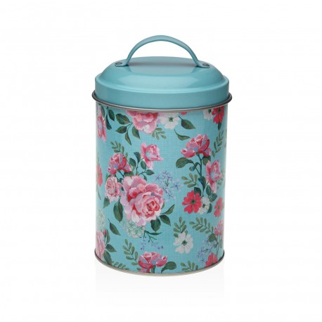 BLUE FLOWER LIDDED METAL JAR
