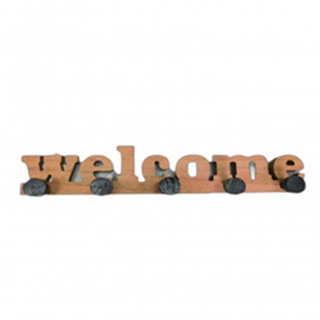 WHITE WALL RACK 5 HOOKS "WELCOME"