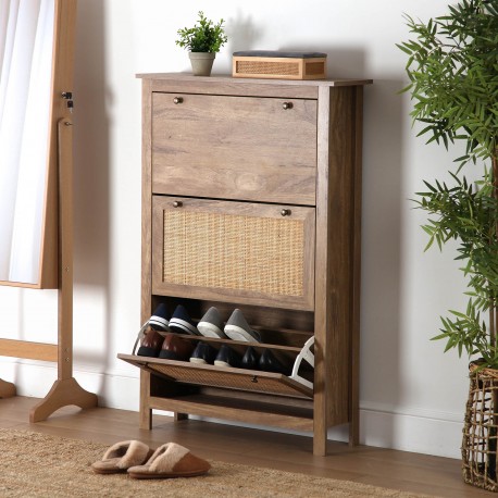 SHOE CABINET WITH RATTAN 3 DRAWERS
