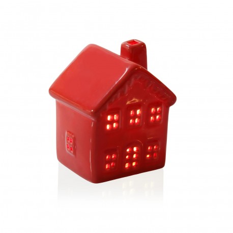 RED LED CERAMIC HOUSE FIGURE