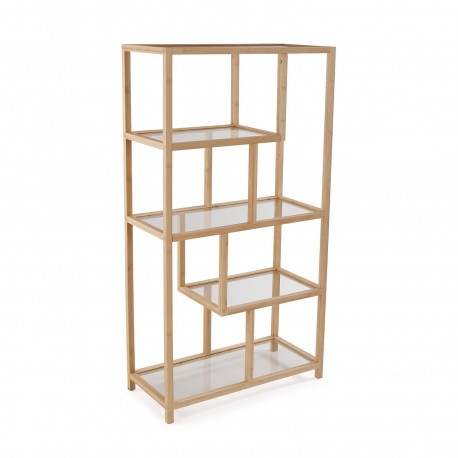 5-SHELF BAMBOO GLASS BOOKCASE