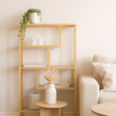 5-SHELF BAMBOO GLASS BOOKCASE