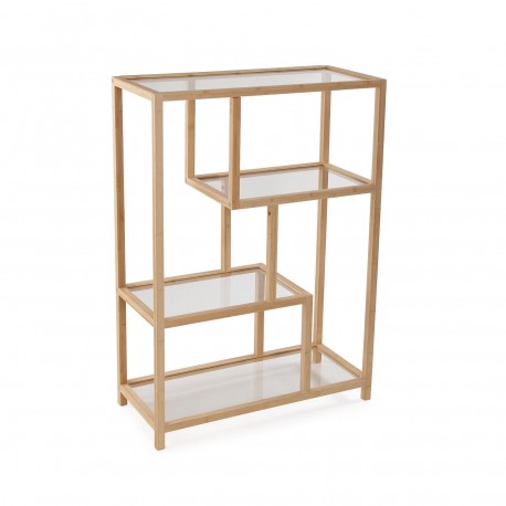 4-SHELF BAMBOO GLASS BOOKCASE