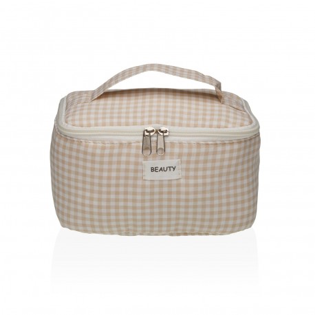 BEIGE VICHY TOILETRY BAG WITH HANDLE