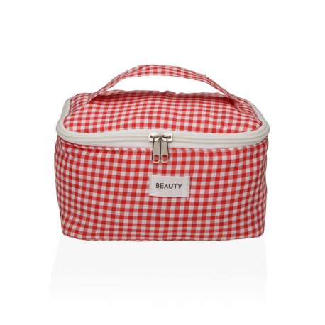 RED VICHY TOILETRY BAG WITH HANDLE
