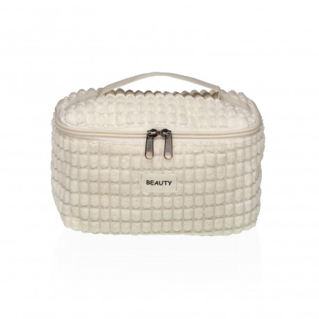 WHITE CORDUROY TOILETRY BAG WITH HANDLE