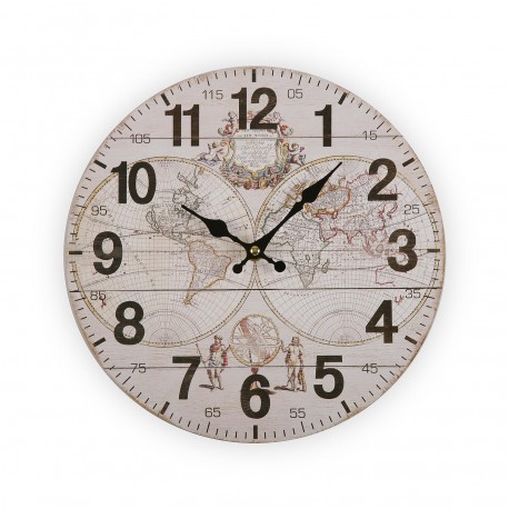 WOODEN CLOCK WORLD 28CM