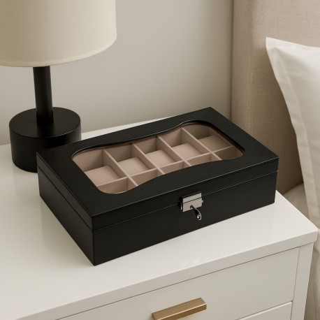 BLACK 12-WATCH JEWELLERY BOX