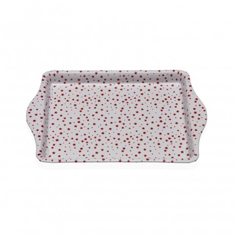 RED METALLIC SERPENTINE TRAY WITH HANDLES