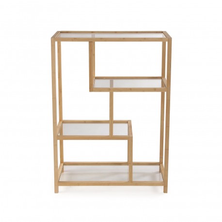 4-SHELF BAMBOO GLASS BOOKCASE