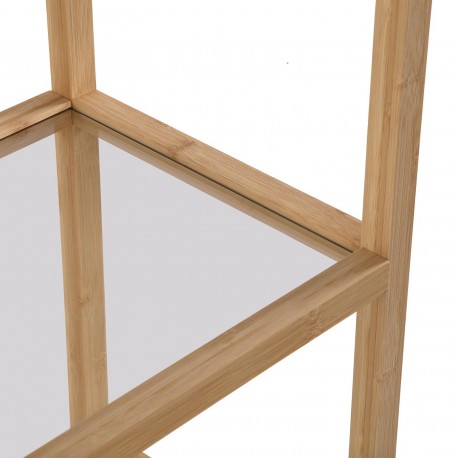 LOW 4-SHELF BAMBOO GLASS BOOKCASE
