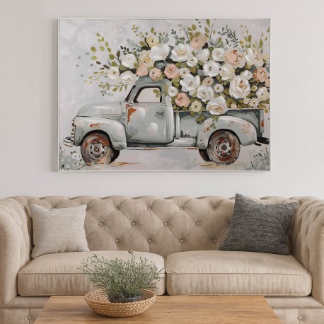 CANVAS FLORAL TRUCK PICTURE 60 X 80
