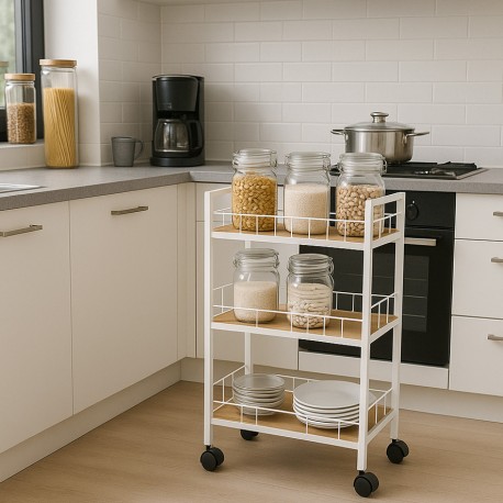 WHITE 3-BASKET TROLLEY WITH WHEELS WHITE 3-BASKET TROLLEY WITH WHEELS