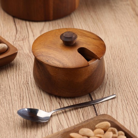 ACACIA WOOD SUGAR BOWL