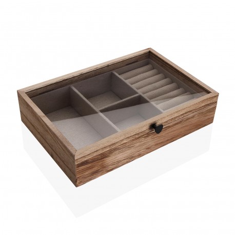 WOODEN JEWELLERY BOX 5 COMPARTMENTS GLASS LID