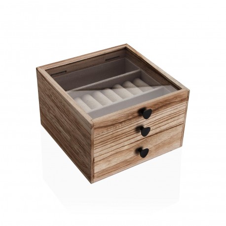 WOODEN JEWELLERY BOX WITH GLASS LID AND 2 DRAWERS