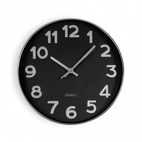 BLACK WALL CLOCK "SILVER NUMBERS" 30CM BLACK WALL CLOCK "SILVER NUMBERS" 30CM
