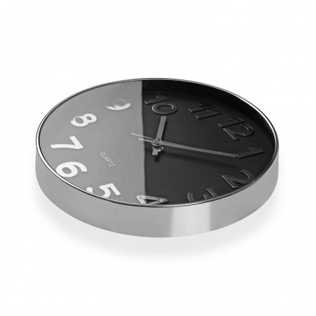 BLACK WALL CLOCK "SILVER NUMBERS" 30CM BLACK WALL CLOCK "SILVER NUMBERS" 30CM
