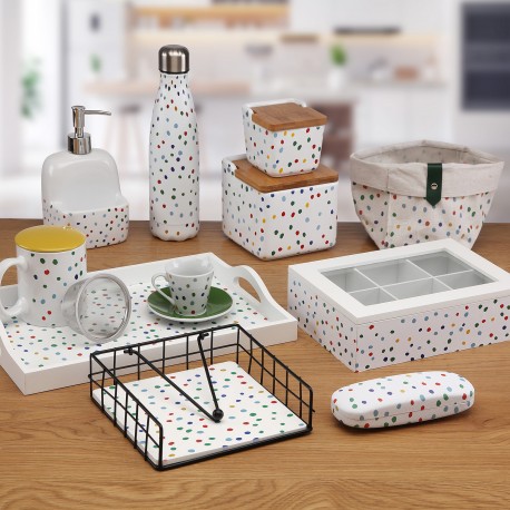 6 COFFEE CUPS SET W/ PLATE DOTTY