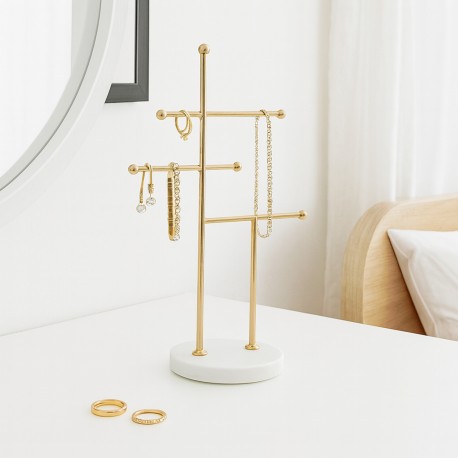 GOLD METAL 3-TIER JEWELLERY BOX WITH BASE