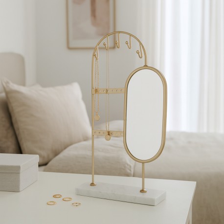GOLD METAL JEWELLERY BOX WITH VERTICAL MIRROR