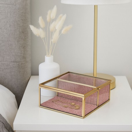 GLASS JEWELLERY BOX WITH GOLD EDGE 15X15