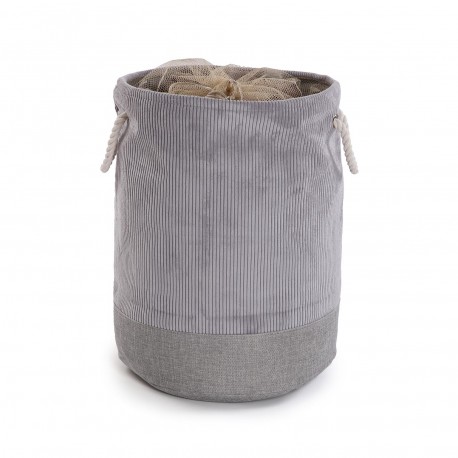 LIGHT GREY CORDUROY LAUNDRY BASKET