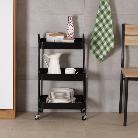 BLACK METAL TROLLEY 3 SHELVES