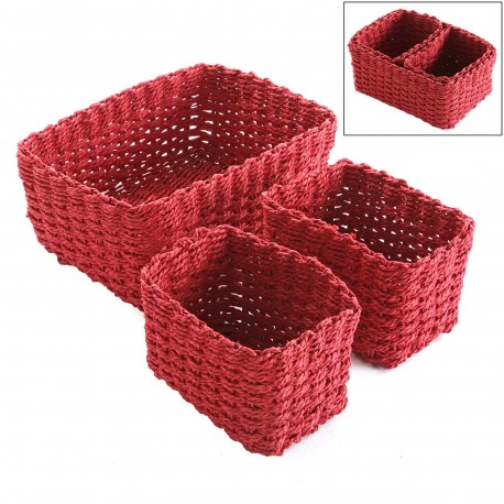 SET 3 WOVEN RED BASKETS