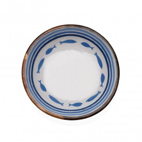 LARGE OCEANIC ENAMELLED BOWL