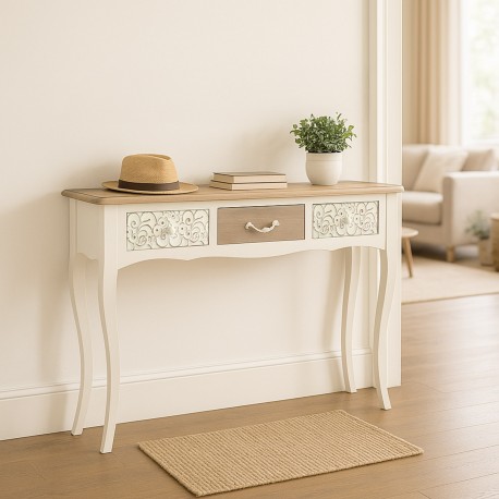 RUSTIC WHITE CONSOLE 3 DRAWERS