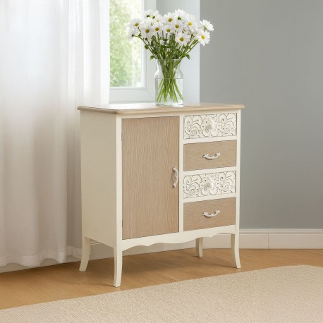 RUSTIC WHITE CHEST 4 DRAWERS/1 DOOR
