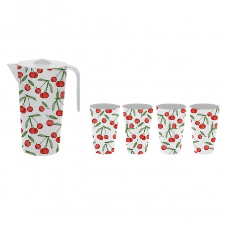 CHERRY JUG AND 4 GLASSES SET