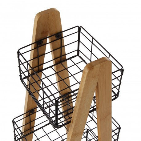 BAMBOO SHELF WITH 3 BLACK BASKETS