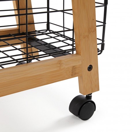 BAMBOO SHELF WITH 3 BLACK BASKETS